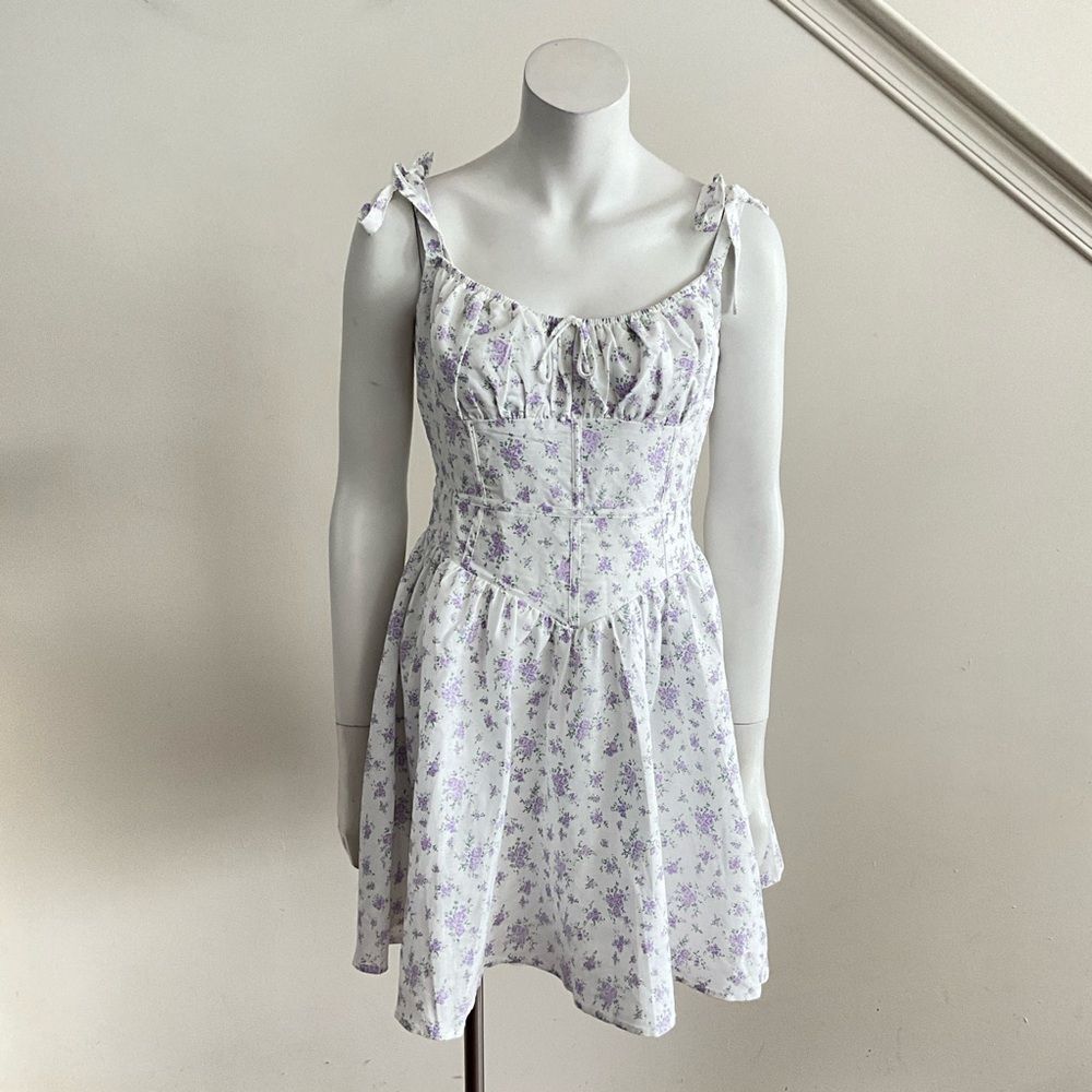 Linen Blend Olivaceous Floral Mini Dress L - Picture 4 of 11